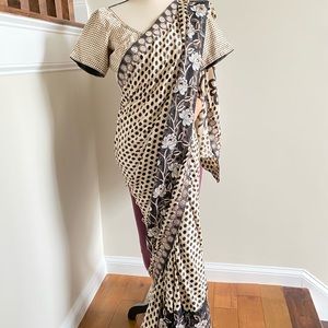 White & Black Polka Dot Saree